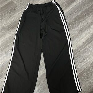 Black Track Pants with White Side Stripes